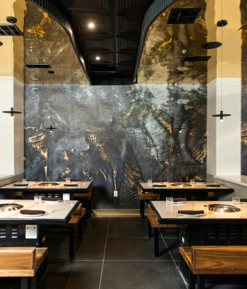front view of table side grills inside nuri restaurant
